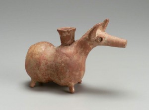 Pottery vessel in form of a bull