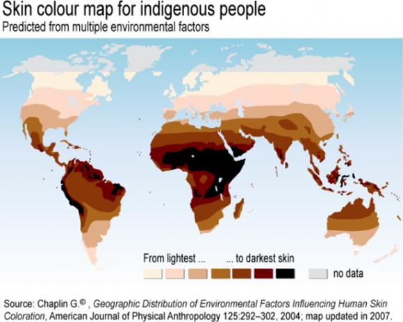 نقشه‌­ی پراکندگی جمعیتی از نظر رنگ پوست